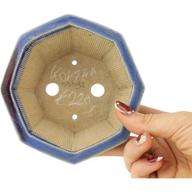 Octagonal red and blue bonsai pot by Heian Kosen - 120 x 120 x 50 mm
