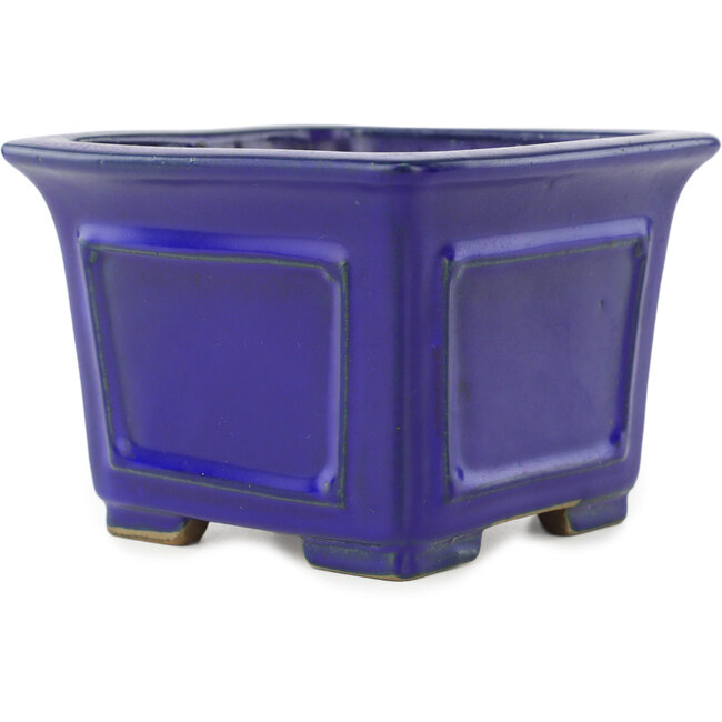 Square blue bonsai pot by Shibakatsu - 125 x 125 x 90 mm