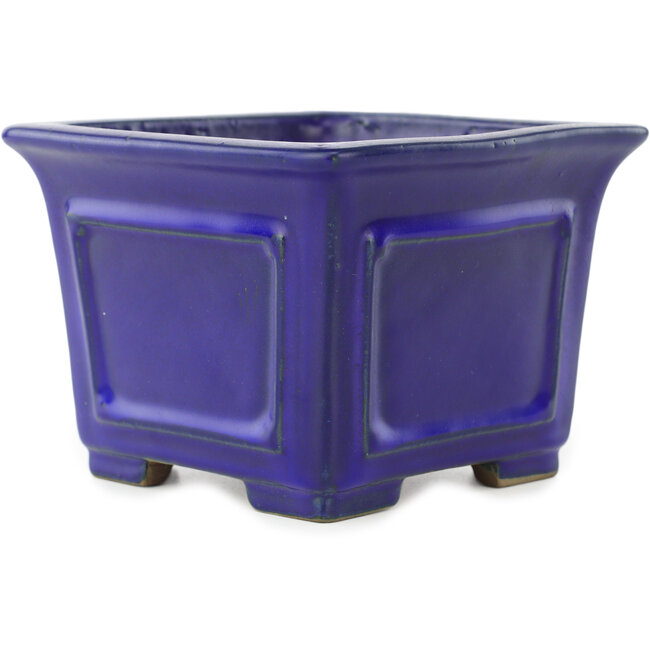 Square blue bonsai pot by Shibakatsu - 125 x 125 x 90 mm