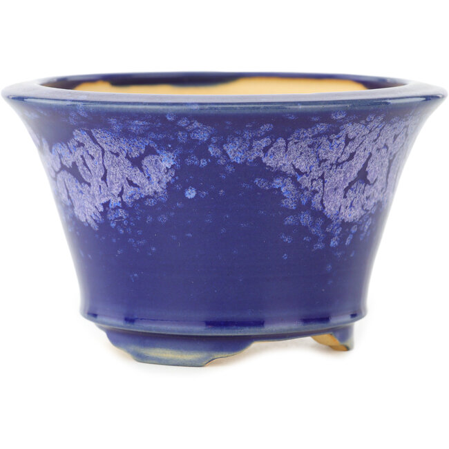 Round blue bonsai pot by Eime Yozan - 115 x 115 x 70 mm