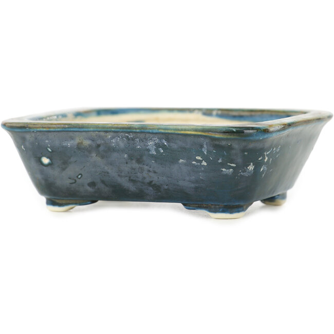 Rectangular teal bonsai pot by Okuruyama - 98 x 83 x 30 mm
