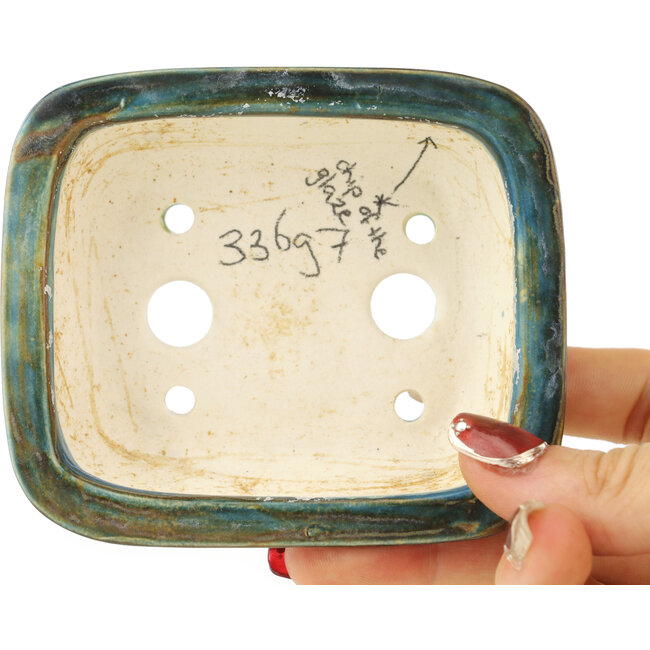 Rechteckige blaugrüne Bonsaischale von Okuruyama – 98 x 83 x 30 mm