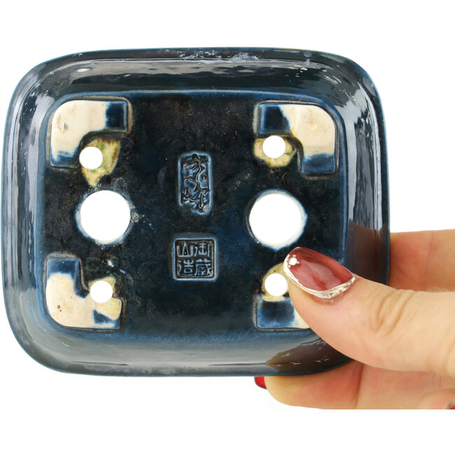 Rechteckige blaugrüne Bonsaischale von Okuruyama – 98 x 83 x 30 mm