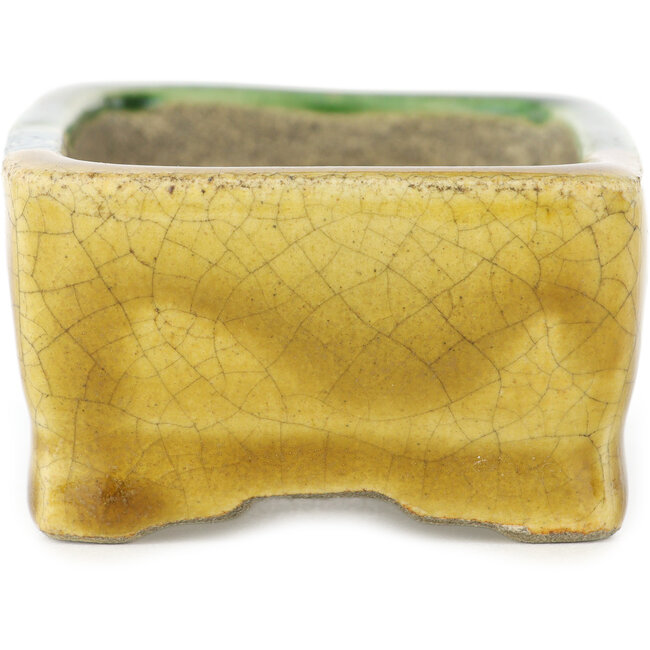 Vaso bonsai rettangolare verde e giallo di Terahata Satomi Mazan - 87 x 65 x 37 mm