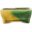 Rectangular green and yellow  bonsai pot by Terahata Satomi Mazan - 87 x 65 x 37 mm