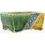 Pot à bonsaï rectangulaire vert et jaune par Terahata Satomi Mazan - 87 x 65 x 37 mm