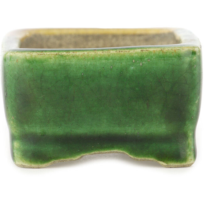 Rechthoekige groen en gele bonsaipot van Terahata Satomi Mazan - 87 x 65 x 37 mm