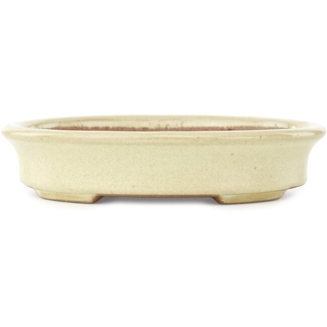 Ovale gebroken witte bonsai pot van Yamafusa - 160 x 135 x 35 mm