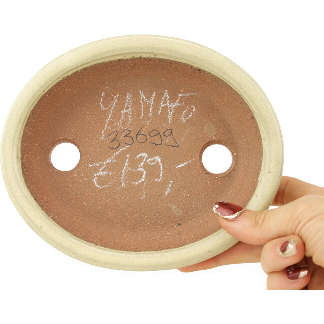 Ovale gebroken witte bonsai pot van Yamafusa - 160 x 135 x 35 mm