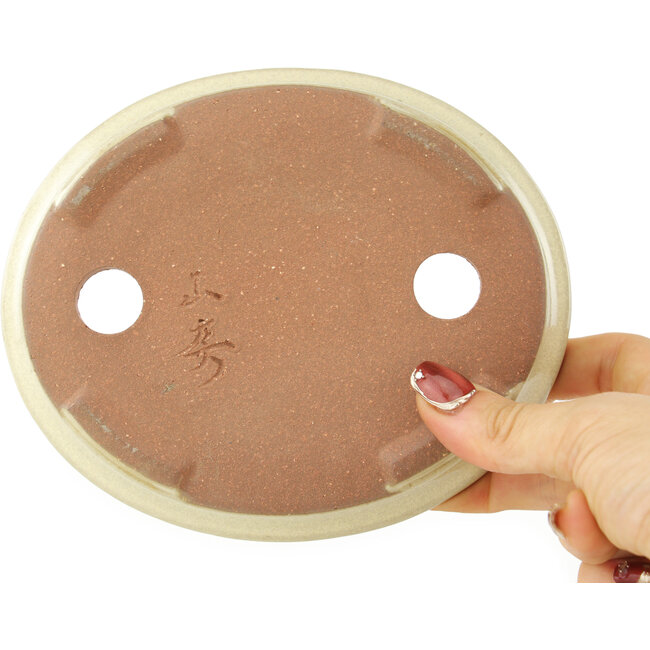 Ovale gebroken witte bonsai pot van Yamafusa - 160 x 135 x 35 mm