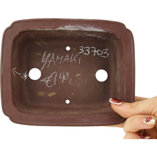 Rechthoekige ongeglazuurde bonsaipot van Yamaaki - 154 x 124 x 48 mm