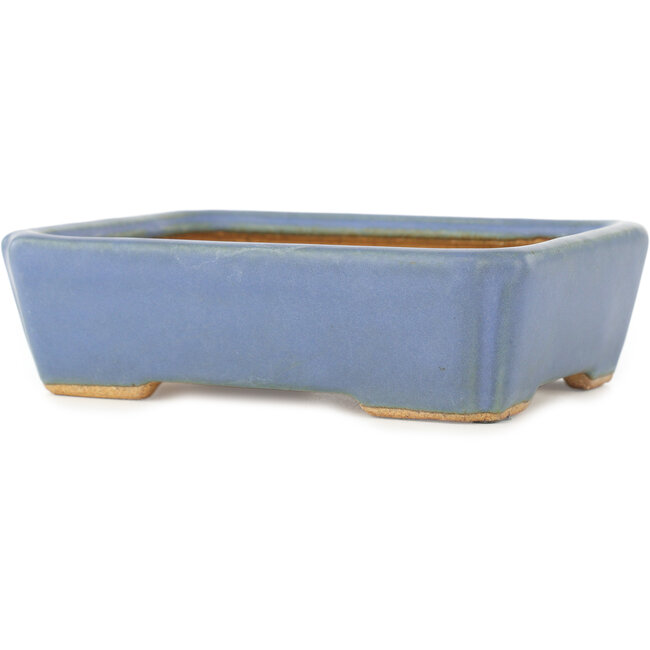 Rectangular blue bonsai pot by Hattori - 142 x 107 x 40 mm