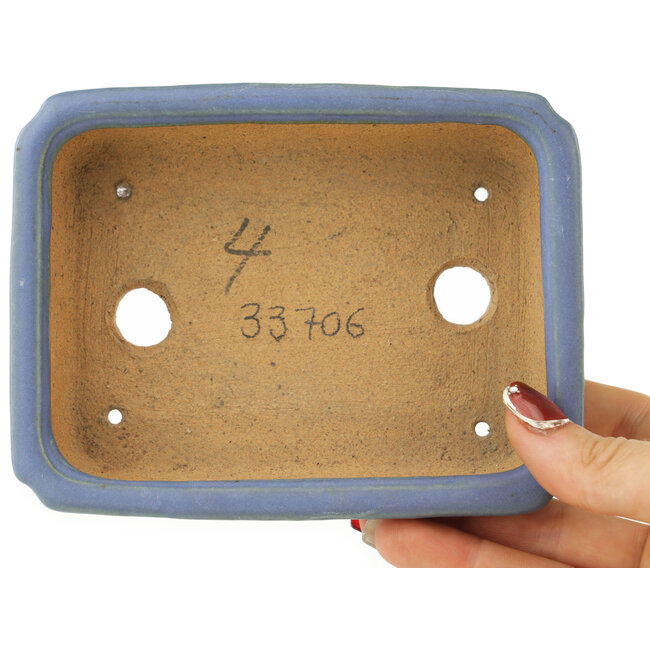 Maceta rectangular azul para bonsái de Hattori - 142 x 107 x 40 mm