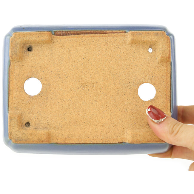 Rectangular blue bonsai pot by Hattori - 151 x 115 x 40 mm