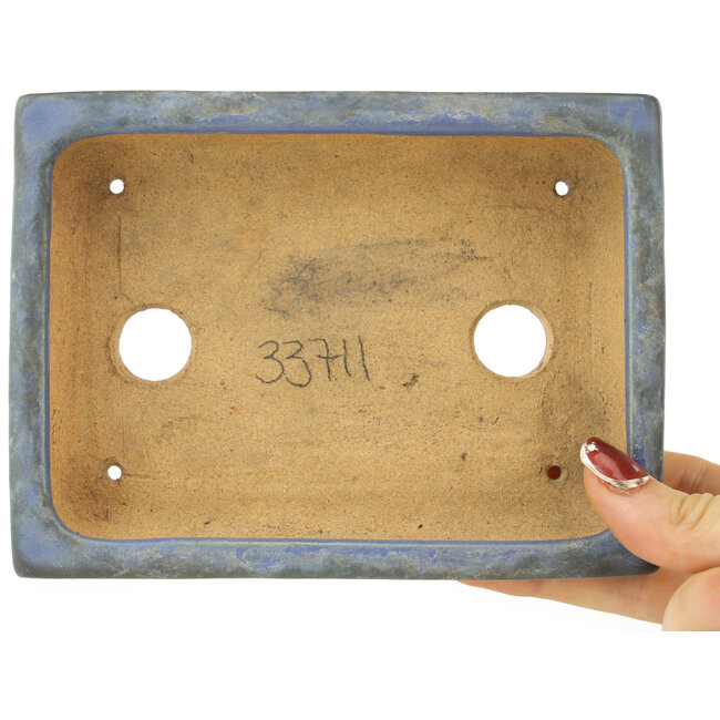 Rectangular blue bonsai pot by Hattori - 155 x 115 x 35 mm