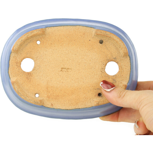 Ovaler blauer Bonsai-Topf von Hattori - 157 x 115 x 37 mm