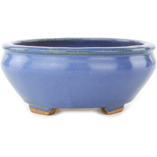 Oval blue bonsai pot by Hattori - 160 x 140 x 57 mm