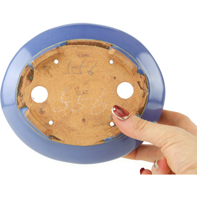 Pot à bonsaï ovale bleu par Hattori - 160 x 140 x 57 mm