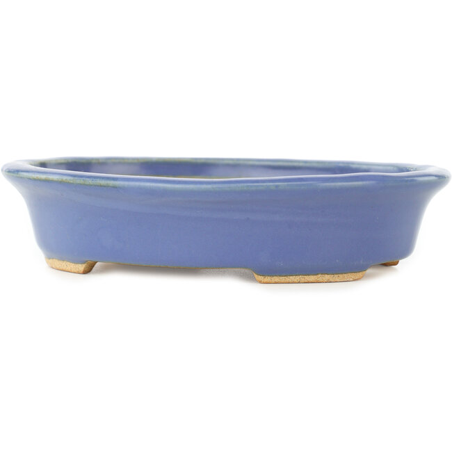 Oval blue bonsai pot by Hattori - 165 x 132 x 38 mm