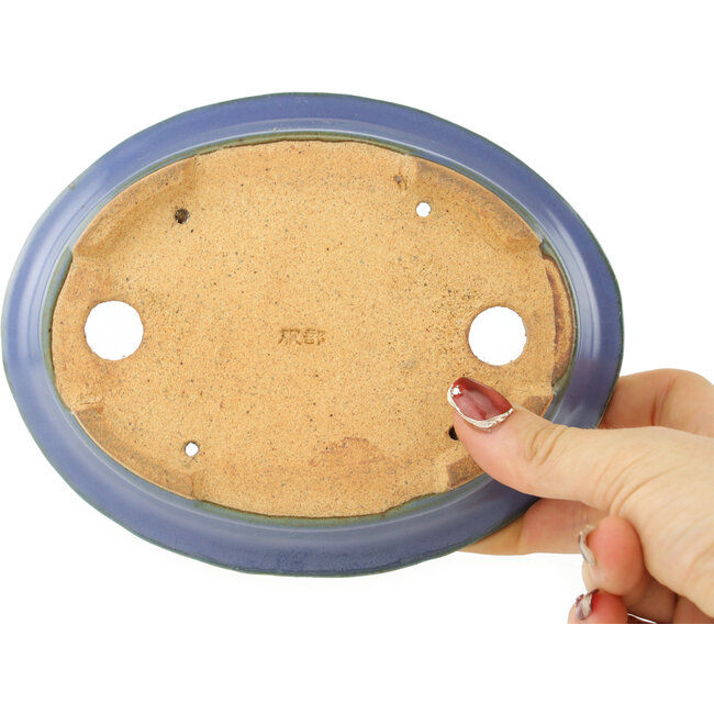 Oval blue bonsai pot by Hattori - 165 x 132 x 38 mm