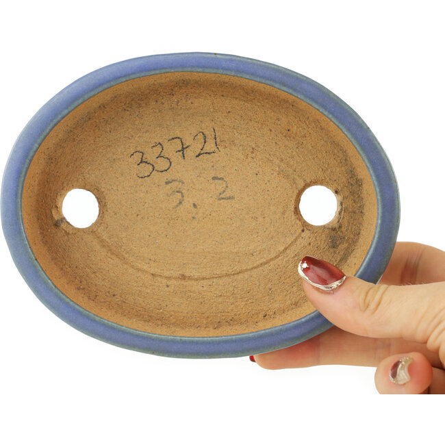 Ovale blauwe bonsai pot van Hattori - 142 x 110 x 35 mm