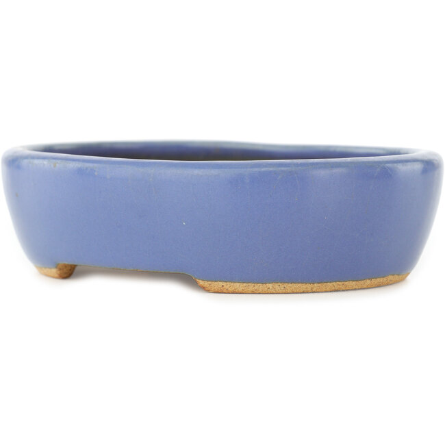 Oval blue bonsai pot by Hattori - 130 x 105 x 35 mm