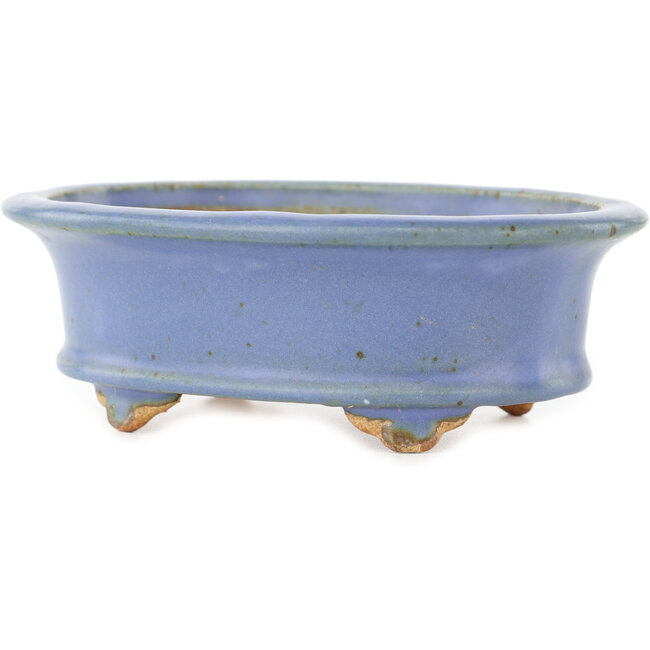 Ovaler blauer Bonsai-Topf von Hattori - 125 x 95 x 45 mm