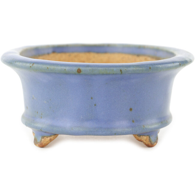 Oval blue bonsai pot by Hattori - 125 x 95 x 45 mm