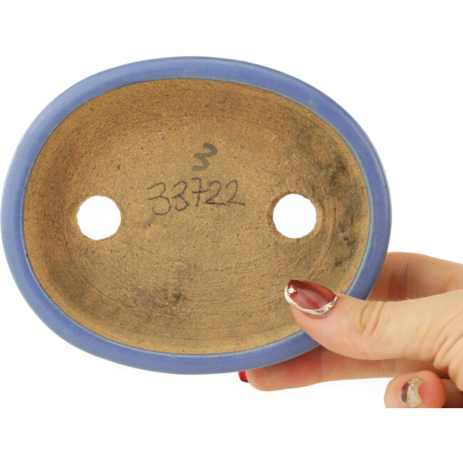 Oval blue bonsai pot by Hattori - 130 x 105 x 35 mm