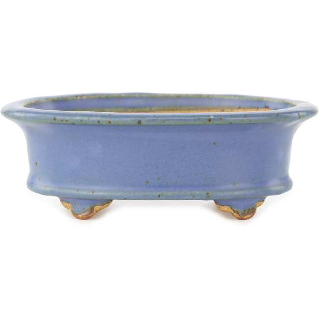 Pot à bonsaï ovale bleu par Hattori - 125 x 95 x 45 mm