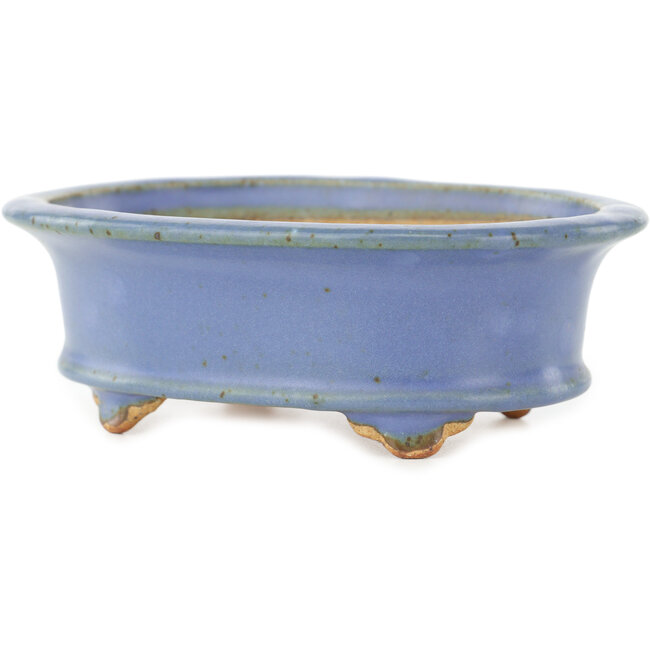 Ovaler blauer Bonsai-Topf von Hattori - 125 x 95 x 45 mm