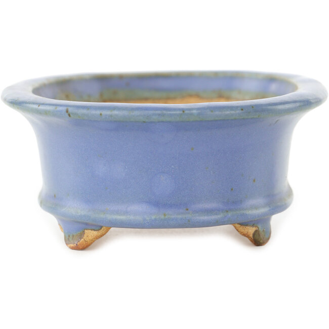 Pot à bonsaï ovale bleu par Hattori - 125 x 95 x 45 mm