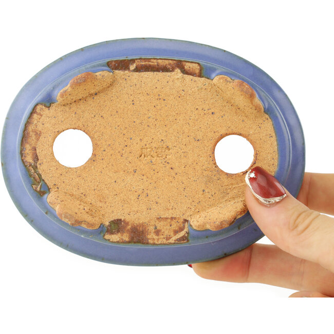 Pot à bonsaï ovale bleu par Hattori - 125 x 95 x 45 mm