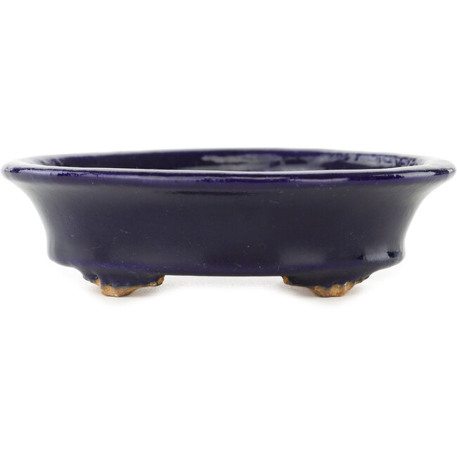 Ovaler dunkelblauer Bonsai-Topf von Hattori - 127 x 112 x 37 mm
