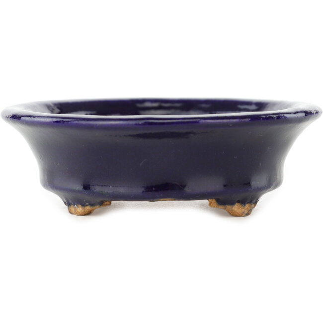 Ovale donkerblauwe bonsaipot van Hattori - 127 x 112 x 37 mm