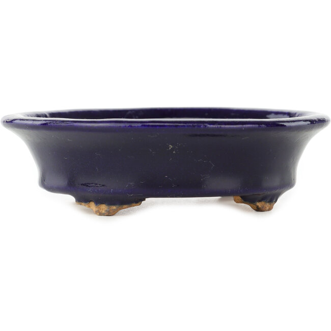 Ovale donkerblauwe bonsaipot van Hattori - 127 x 112 x 37 mm
