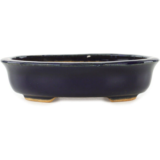 Ovaler dunkelblauer Bonsai-Topf von Hattori - 142 x 110 x 35 mm