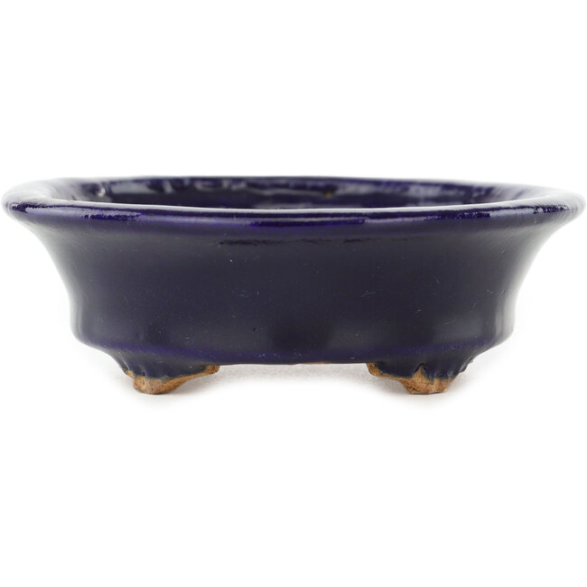 Vaso bonsai ovale blu scuro di Hattori - 127 x 112 x 37 mm