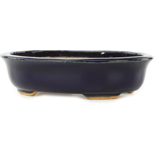 Vaso bonsai ovale blu scuro di Hattori - 142 x 110 x 35 mm