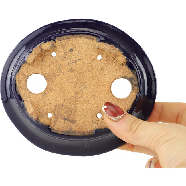 Vaso bonsai ovale blu scuro di Hattori - 127 x 112 x 37 mm