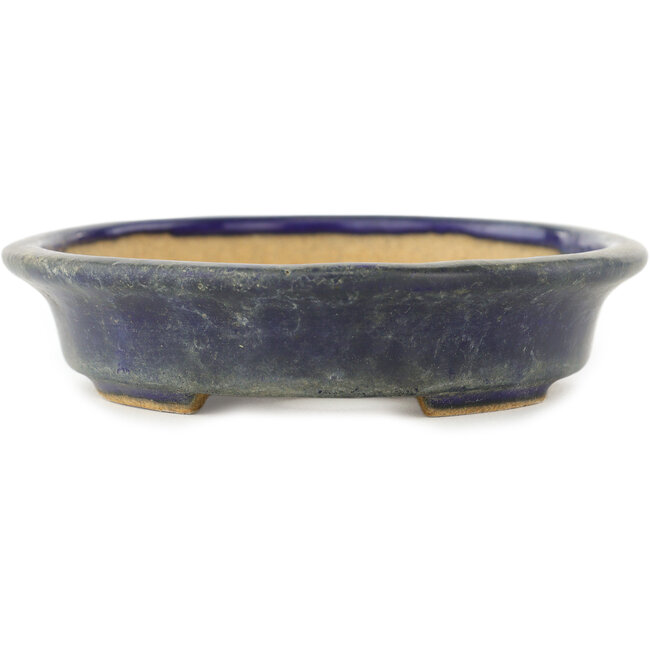 Pot à bonsaï ovale bleu foncé de Hattori - 160 x 125 x 30 mm