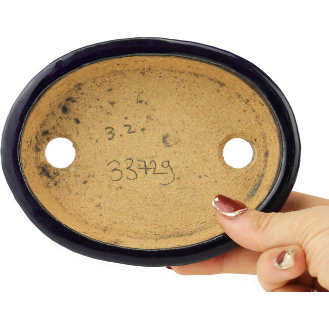 Vaso bonsai ovale blu scuro di Hattori - 142 x 110 x 35 mm