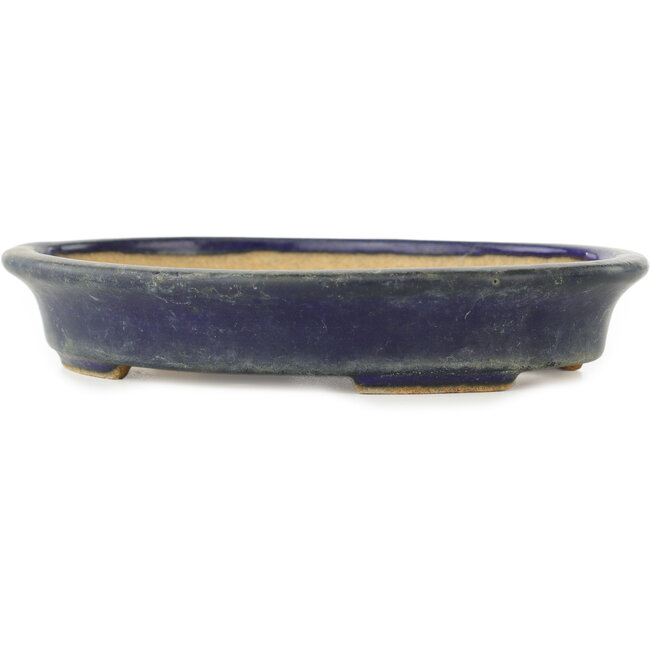 Vaso bonsai ovale blu scuro di Hattori - 160 x 125 x 30 mm