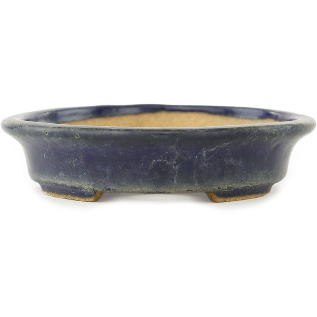 Vaso bonsai ovale blu scuro di Hattori - 160 x 125 x 30 mm
