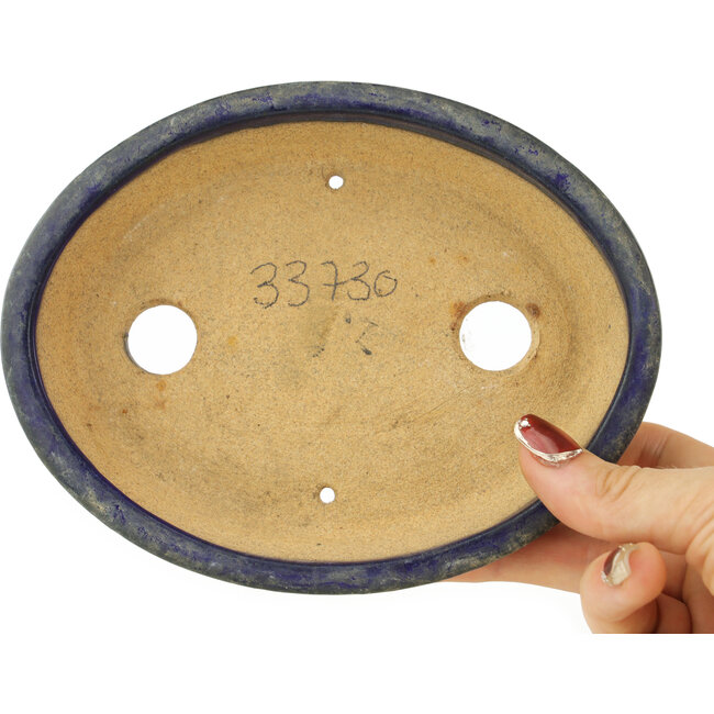 Vaso bonsai ovale blu scuro di Hattori - 160 x 125 x 30 mm