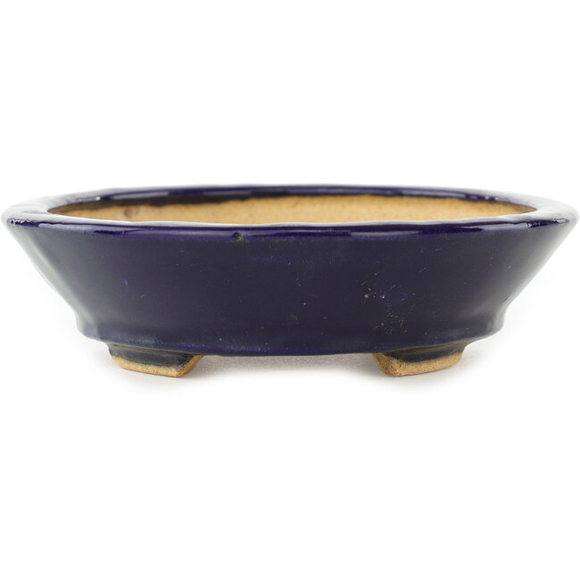 Ovale donkerblauwe bonsaipot van Hattori - 167 x 130 x 38 mm