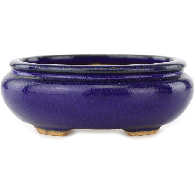 Oval dark blue bonsai pot by Hattori - 120 x 105 x 45 mm