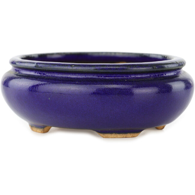 Oval dark blue bonsai pot by Hattori - 120 x 105 x 45 mm