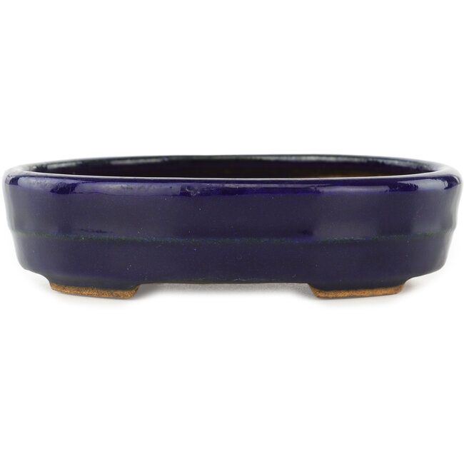 Maceta ovalada para bonsái de color azul oscuro de Hattori - 140 x 110 x 37 mm