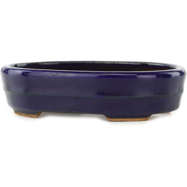 Oval dark blue bonsai pot by Hattori - 140 x 110 x 37 mm